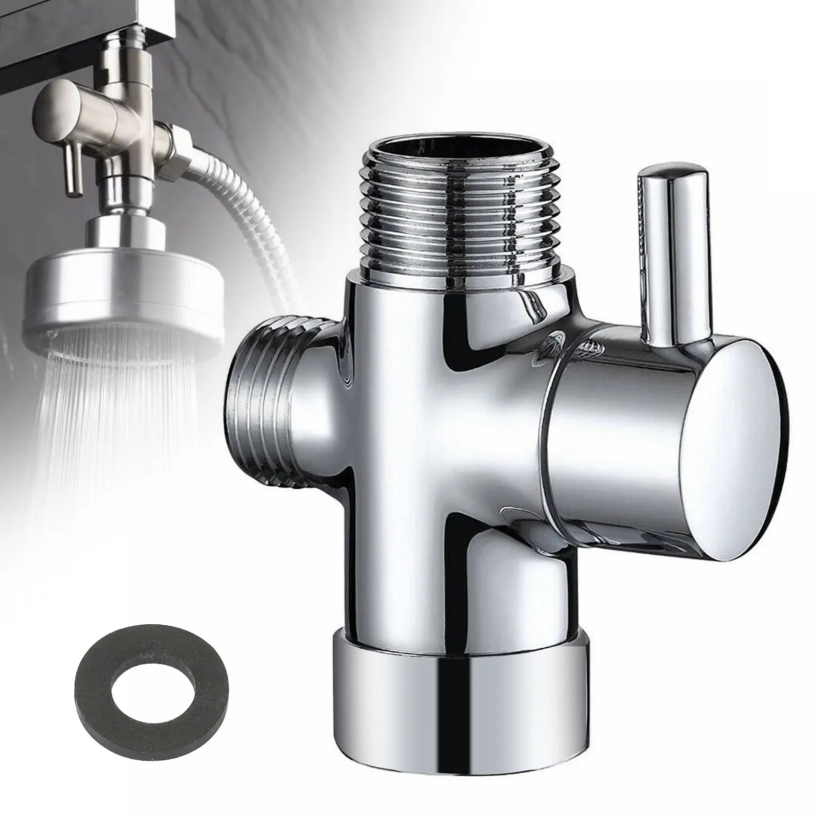 3 Way T-Adapter Shower Diverted Valve - Shower Head Arm Mount Diverter Valve Splitter G1/2",Chrome Plating Bathroom Fixture Accessories,Replacement
