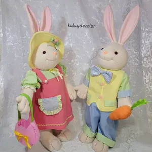 Vintage Handerson Handicraft 32" Twin Boy Girl Rabbits Easter Bunny Door Greeter