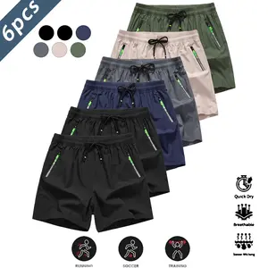 6 Pack Men's Gym Running Shorts Quick Dry Breathable Workout Athletic Shorts with Zipper Pockets