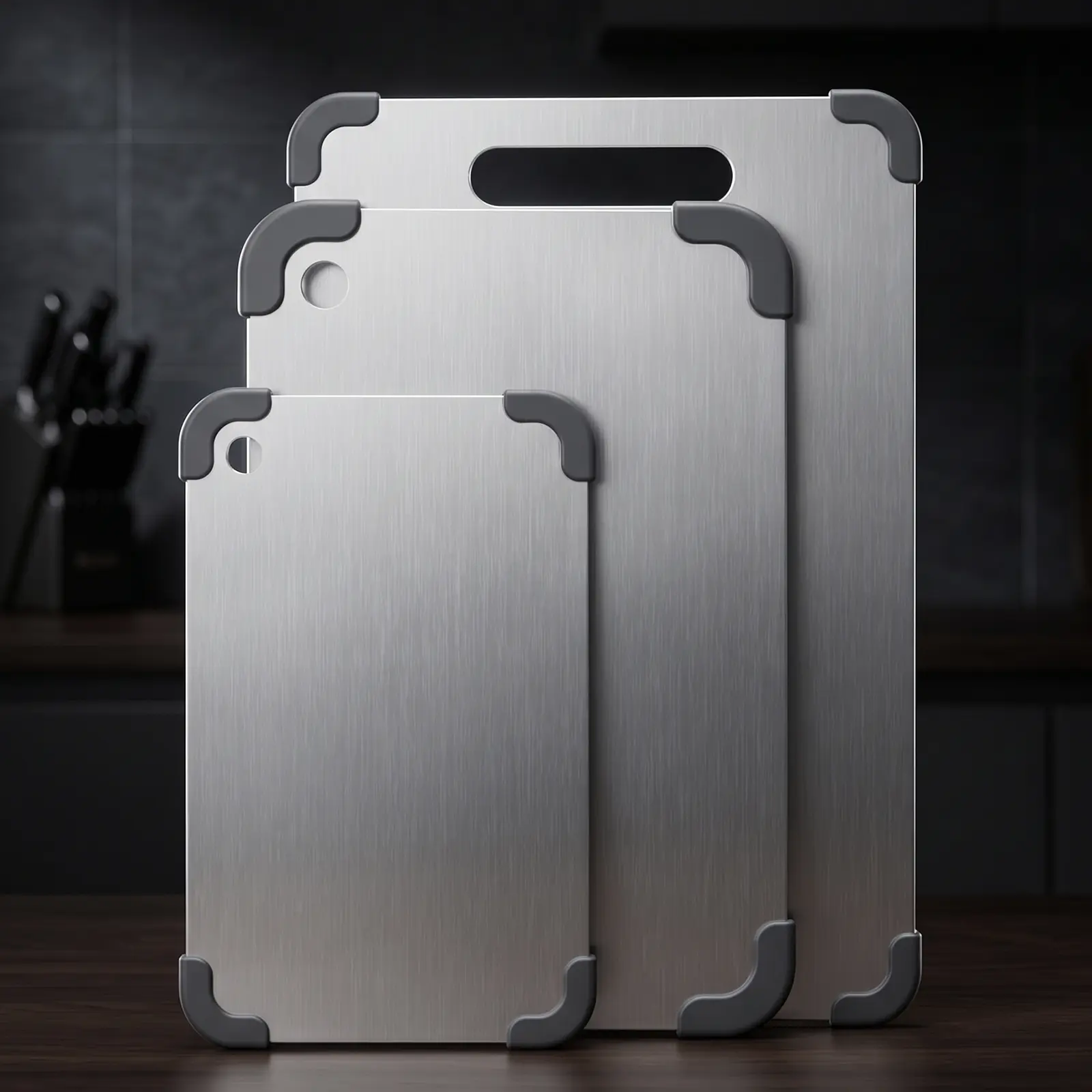 LOVEWE 304 Stainless Steel Cutting Board Set, 3 Sizes Kitchen Chopping Boards, Non-Porous & Easy to Clean Food Prep Boards with Non-Slip Silicone Edges