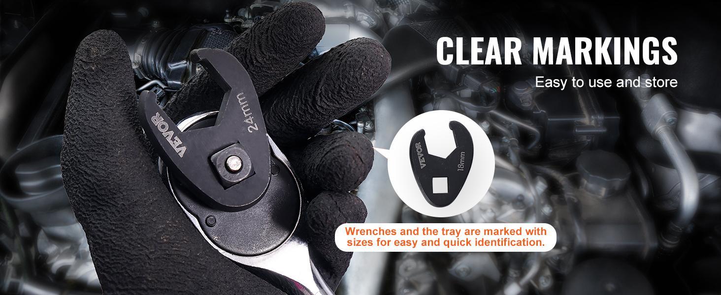 VEVOR Crowfoot Wrench Set,  1/2" and 3/8" Drive 15-Piece Crows Foot Wrench Set with PP Storage Case,  Metric 8-24 mm, CRMO Steel and  Manganese Phosphate Finish, for Mechanical Maintenance and Repairs