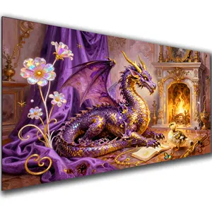 Large Size Fireplace Dragon Diamond Art Kits For Adults,Diamond Painting Kits, Full Round Diamond Mosiac Kits For Adults, Diy Handicrafts, Art And Crafts For Home Decor, 32X16 Inch
