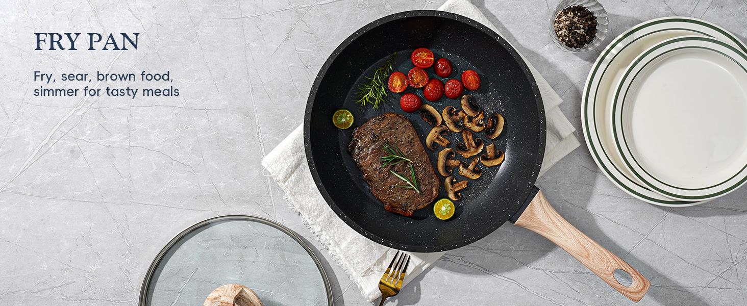 SODAY 12pcs Pots and Pans Set Non Stick Kitchen Cookware Sets Induction Cookware Nonstick Granite Cooking Set with Frying Pans, Saucepans, Kitchenware,stock up on specials, gifts Spring Glow Up