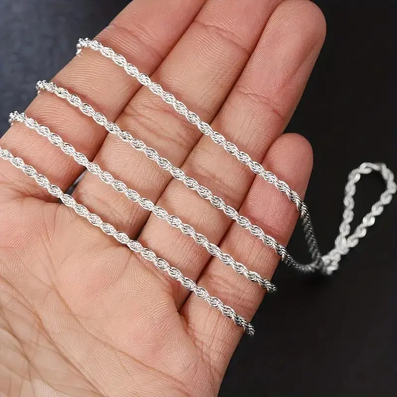 (Buy One Get One Free)1/2PCS 925 Sterling Silver Twisted Rope Chain Necklace and Bracelet - Simple Hip - Hop Style, Shiny Basic Chain for Women's Elegant Jewelry Accessories, Twisted Rope Design,A must-have gift for Christmas (Buy One Get One Free)1/2PCS 925 Sterling Silver Twisted Rope Chain Necklace and Bracelet - Simple Hip - Hop Style, Shiny Basic Chain for Women's Elegant Jewelry Accessories, Twisted Rope Design,A must-have gift for Christmas