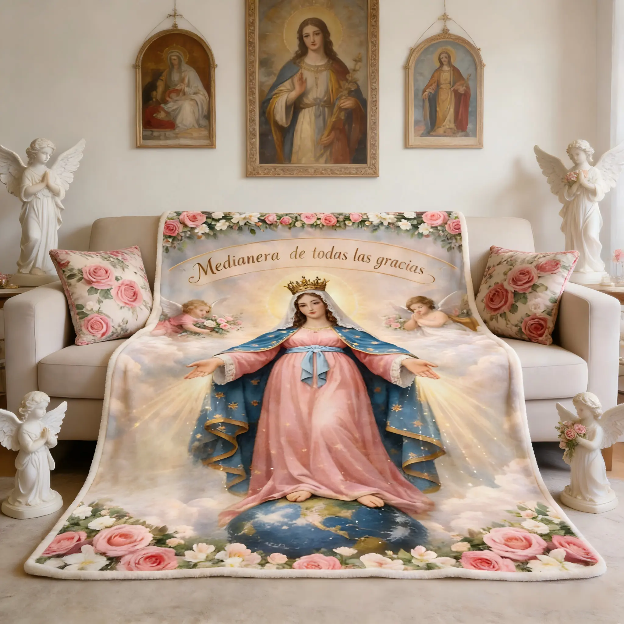 Ultra-Soft Flannel Virgin Mary Blanket - Custom Image, Plush Texture, Decorative Giftable, Multi-Size, Catholic Faith Religious Throw, Ideal for Moms, Baptism, Home Prayer Corners Support, Custom Image Blanket, Decorative Giftable Blankets