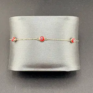 Gold 14k bracelet size 7-8 red eye design for everyday wear
