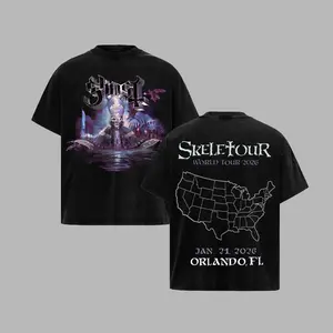 [RiffClub] Ghost Band Skeletour 2026 Orlando FL Jan 21 Unisex Hoodie T-Shirt, 100% Heavyweight Cotton Ghost Skeletour 2026 Tour Merch, Ghost Band Papa V Cotton T-shirt Gift For Rock Music Lovers, Gothic Punk Emo Grunge Y2K Outfits