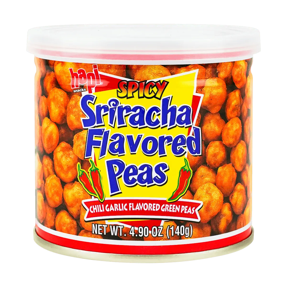 HAPI Thai Instant Crispy Green Peas, Sriracha Garlic Chili Flavor, 140g Snack Can