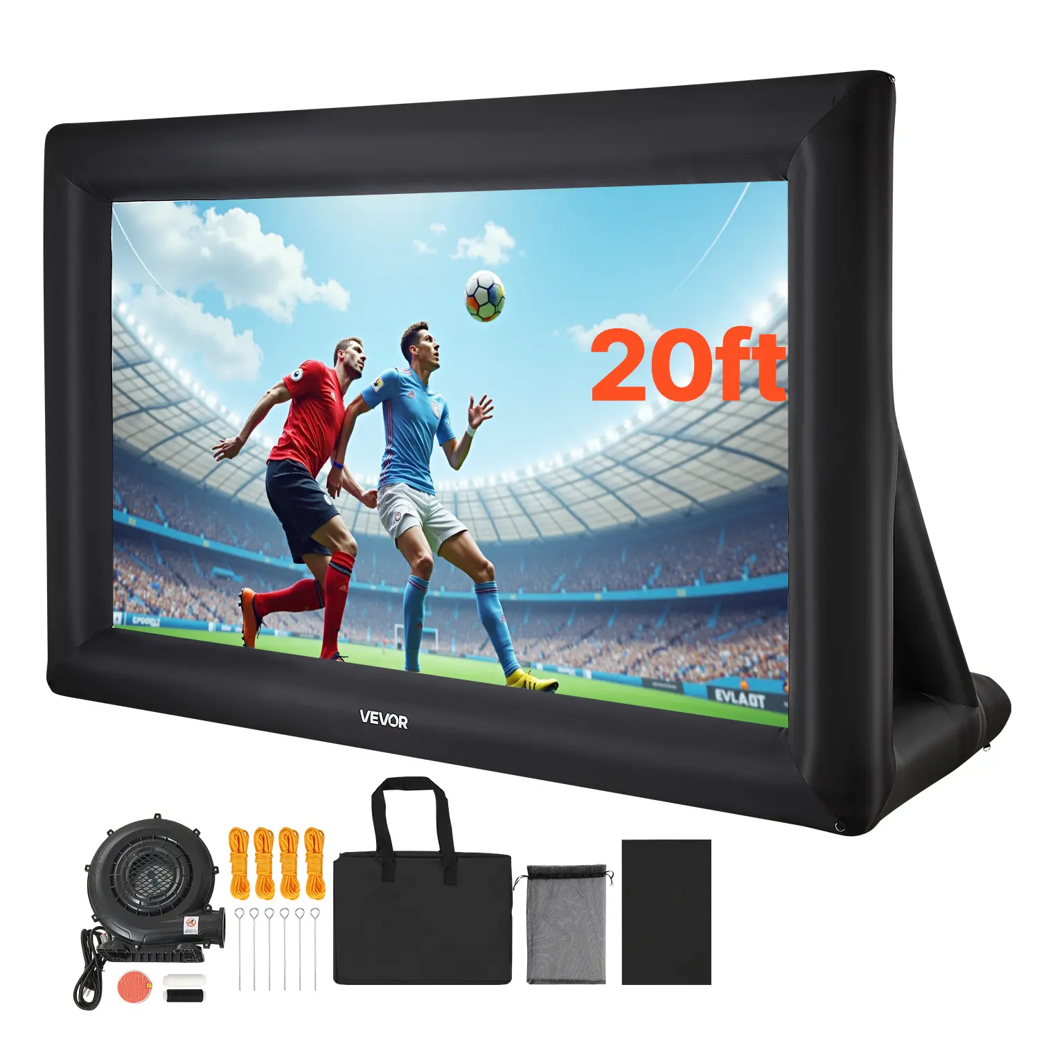 VEVOR 20FT Inflatable Projector Screen,  Inflatable Movie Screen Outdoor with 250W Air Blower Projector Screen Oxford Fabric Material Blow Up Screen for Outdoor Backyard, Home Theater, Theme Party