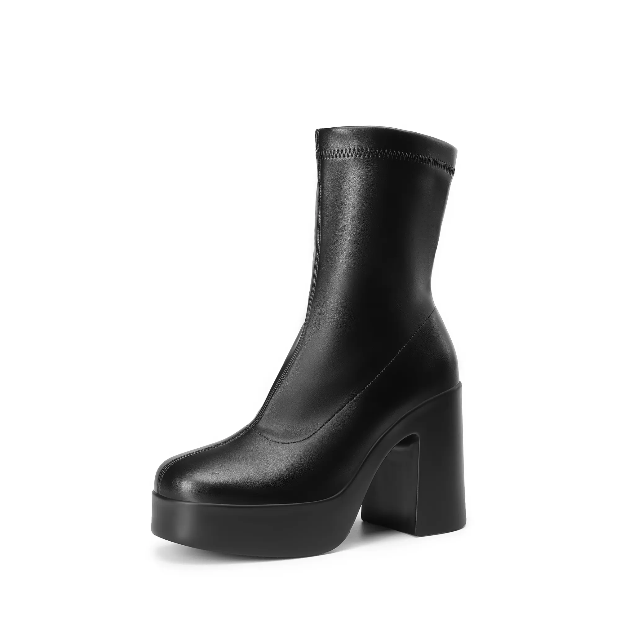 DREAM PAIRS Women's Square Toe Platform High Chunky Block Heel Y2K Ankle Flared Leather Boots Girl Inner Side Zipper for Easy Wear Fall Autumn Winter Classic Comfortable Walking Shoes,back to school,back to school haul