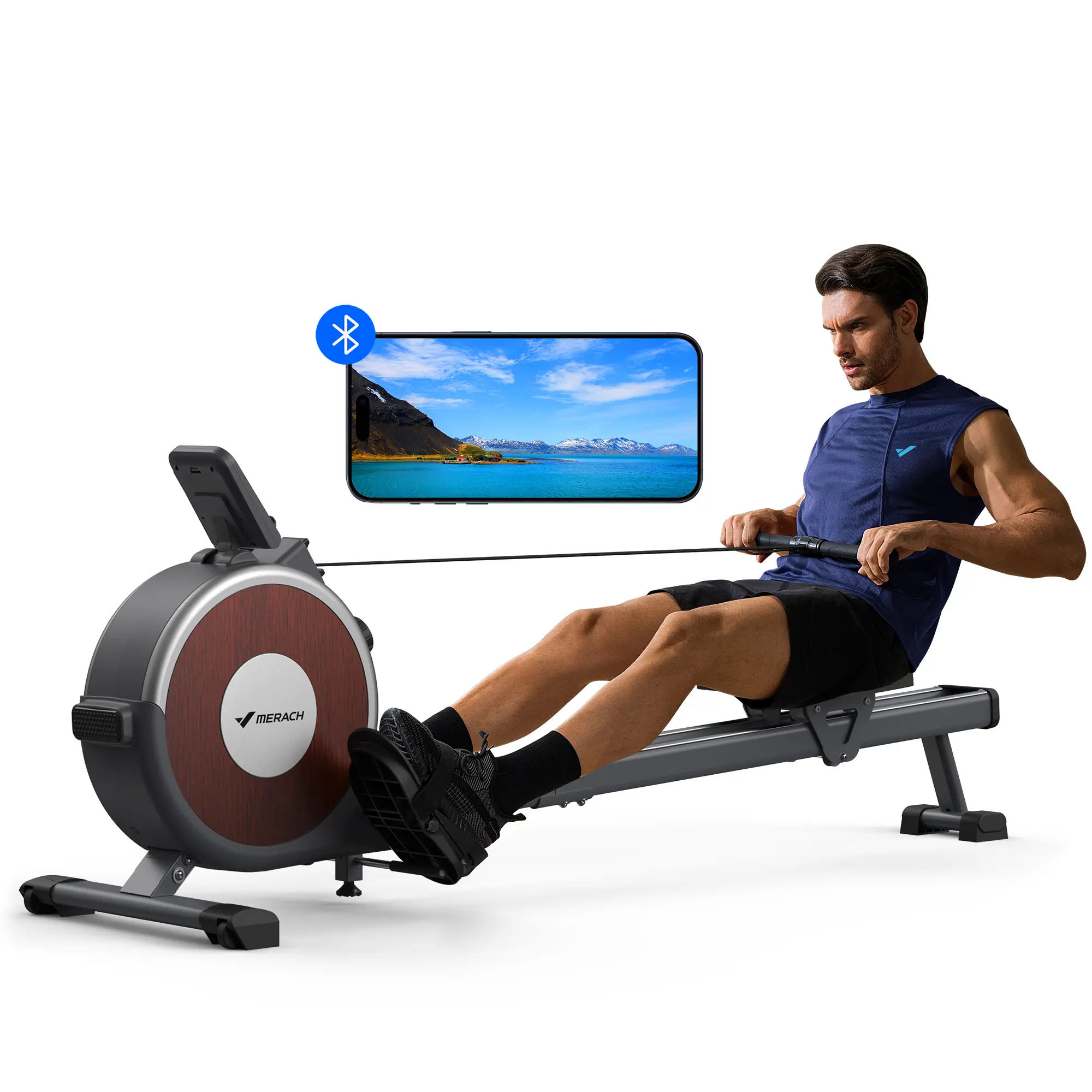 Merach Rowing Machine, Magnetic Rower Machine for Home, 16 Levels of Quiet Resistance, Dual Slide Rail with Max 350lb Weight Capacity, App Compatible BackToSchool