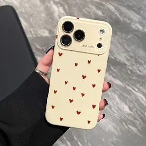Min，Minimalist Loving Heart Dopamine Aesthetic Solid Color Smartphone Case, Ultra Skin-Friendly Touch Cellphone Casing, All-Inclusive Lens Handheld Phone Accessory for Series 17, 16, 15, 14, 13, 12 of Popular Smartphone Brand