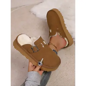 Women’s Winter Fur Lined Platform Clog Slippers, Comfortable Slip-On Mule Shoes, Soft Cozy Slippers, Fashion Warm Indoor Outdoor Walking Shoes, Fur Lined Clogs