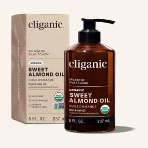 Cliganic Organic Sweet Almond Oil, 100% Pure (8oz) - for Skin & Hair, Nourishing Carrier Oil for Face & Body