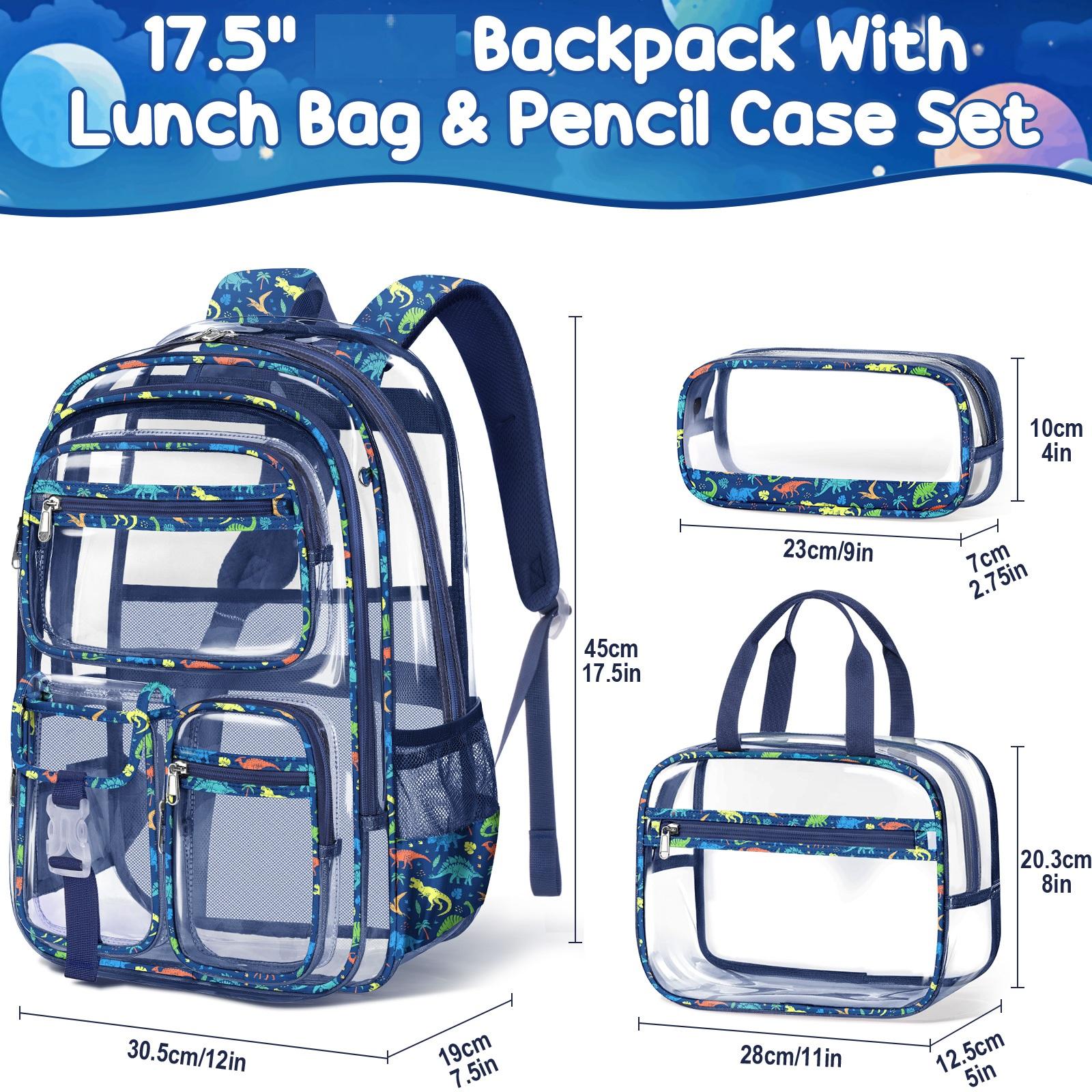 Fimibuke Waterproof Clear Backpack 3PCS Set with Lunch Box & Pencil Case – Lightweight School Backpack Stadium Approved for Elementary, Middle & High School Students TikTokShopBacktoSchool