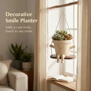 Swing Planter Pot Smiley Face Swing Flowers Pot Resin Swing Hanging Planter Pot Cute Swing Plant Pot for Indoor Outdoor Hanging Planter Pots Portable for Succulents Azaleas Pearls 13.51×10.99×10.5cm christmas present