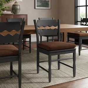 Jax Oak Wood Dining Chair With Wavy Razor Back and Cushion in Black Cocoa