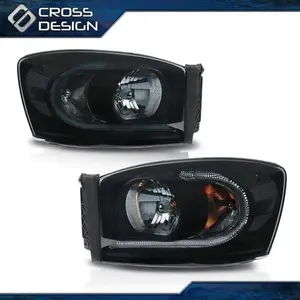 CROSSDESIGN Fit For 06-09 Dodge Ram 1500 2500 3500 Smoke Lens LED Headlights Set Black Bezel