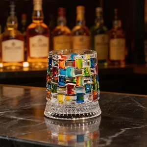 Hand-Painted Embossed Rotating Whiskey Glass – Minimal Luxury Crystal Tumbler with Smooth Spin Design
