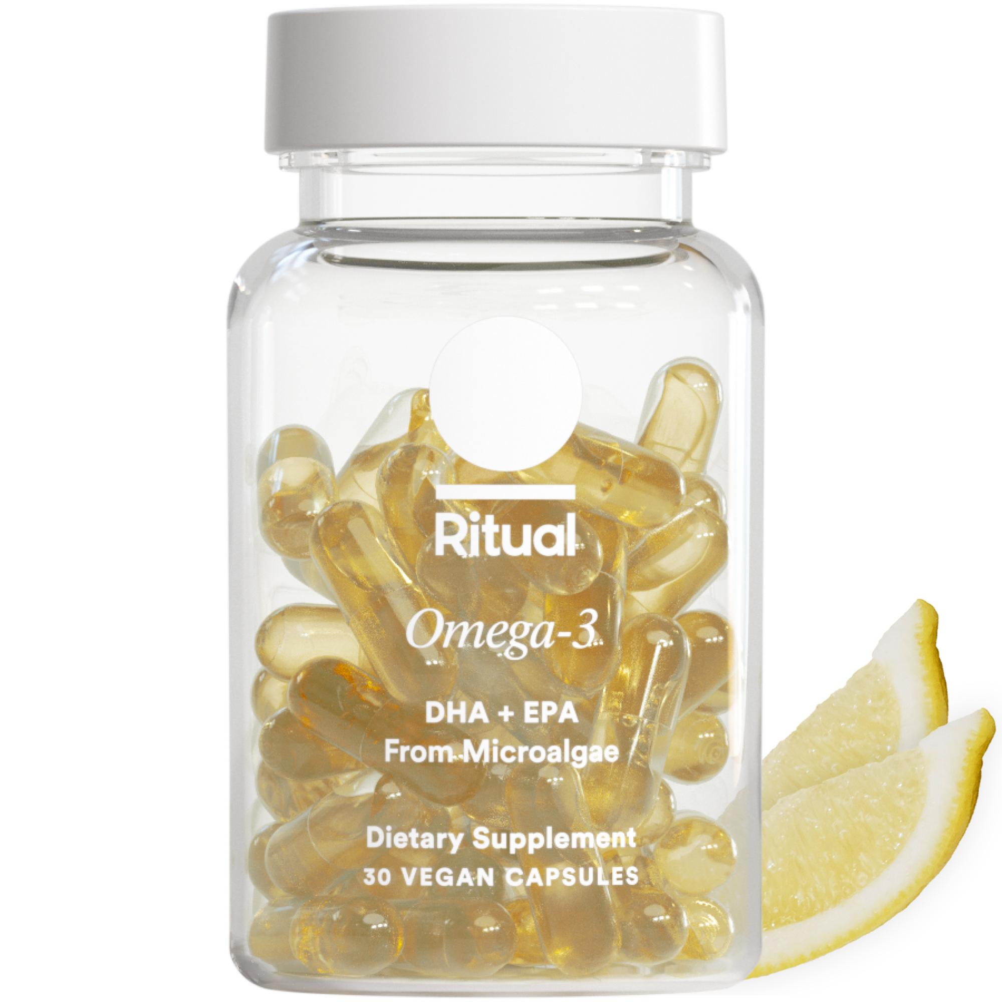 Ritual Omega 3 - Vegan - Science-Backed Dose of DHA & EPA Fatty Acids in 2:1 Ratio, Bioavailable, Brain and Heart Health Support, Minimal Burp-Back, Sustainably Sourced Microalgae, 30 Day Supply