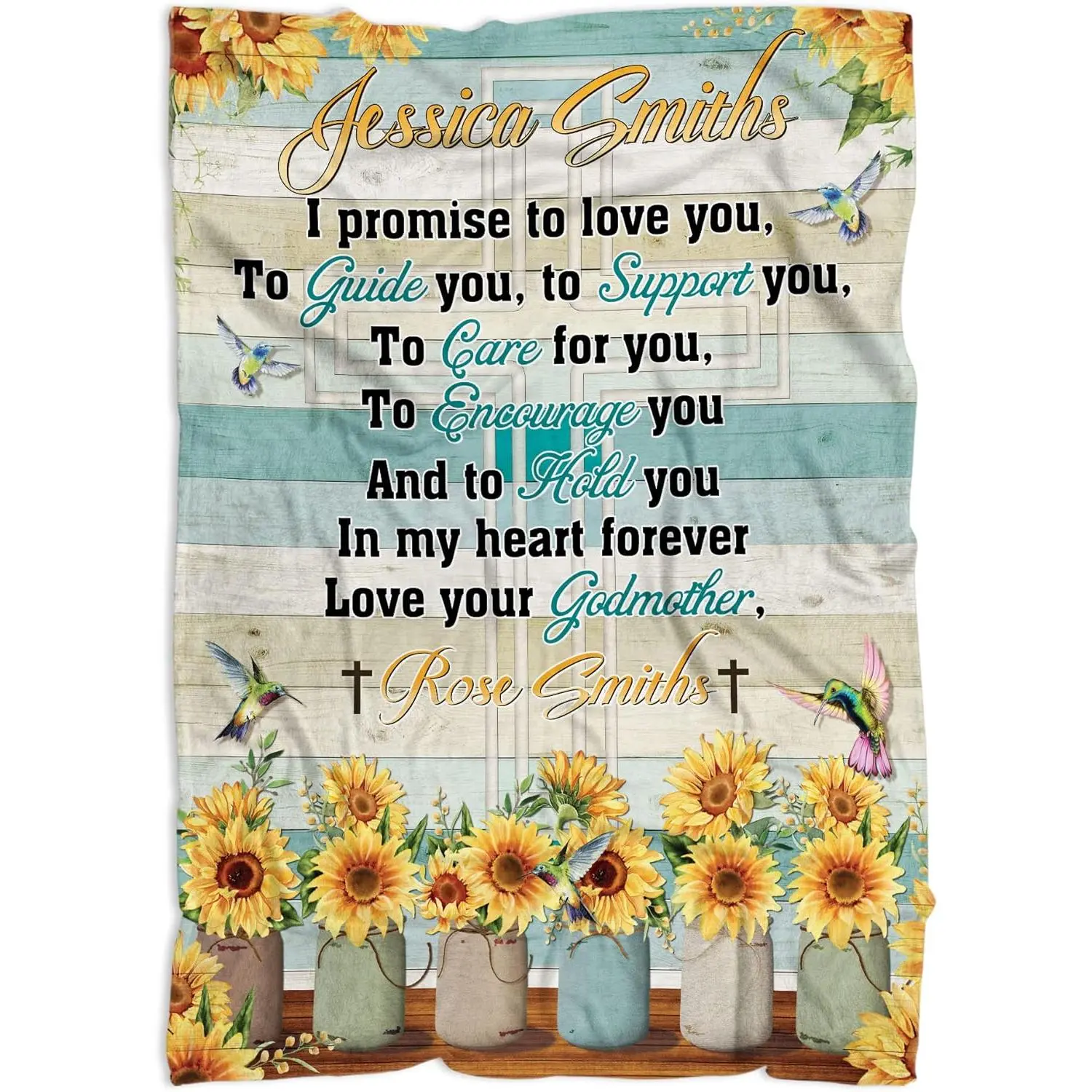 Goddaughter Blankets, Goddaughter Gifts, Sunflower Baby Blankets, Baptism Gift for Girls Boys, Godchild Baptism Baby Blankets, New Baby Throw Blanket, Christening Gift, Hummingbird Blankets