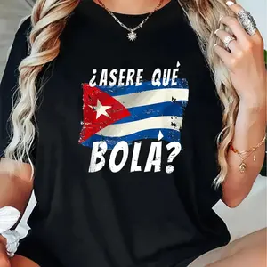 100% Cotton Cuban Flag Funny Cuba Miami Saying Spanish Greeting t-shirt T-Shirt