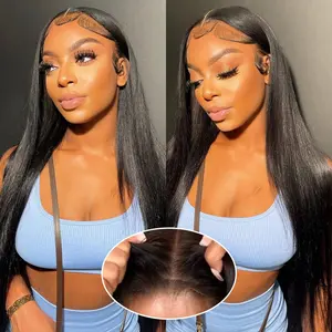 Wear and Go Glueless Wigs Human Hair Pre Plucked Pre Cut HD Lace 4x4 Straight Lace Front Wigs Human Hair Glueless Lace Front Wigs 180% Density 3 Seconds to Wear for Beginners
