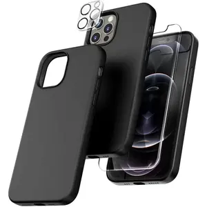 Entronix iPhone 12 Pro 3-in-1 Bundle - Liquid Silicone Case, 1 Clear Screen Protector & 1 Camera Lens Protector, Tempered Resistance