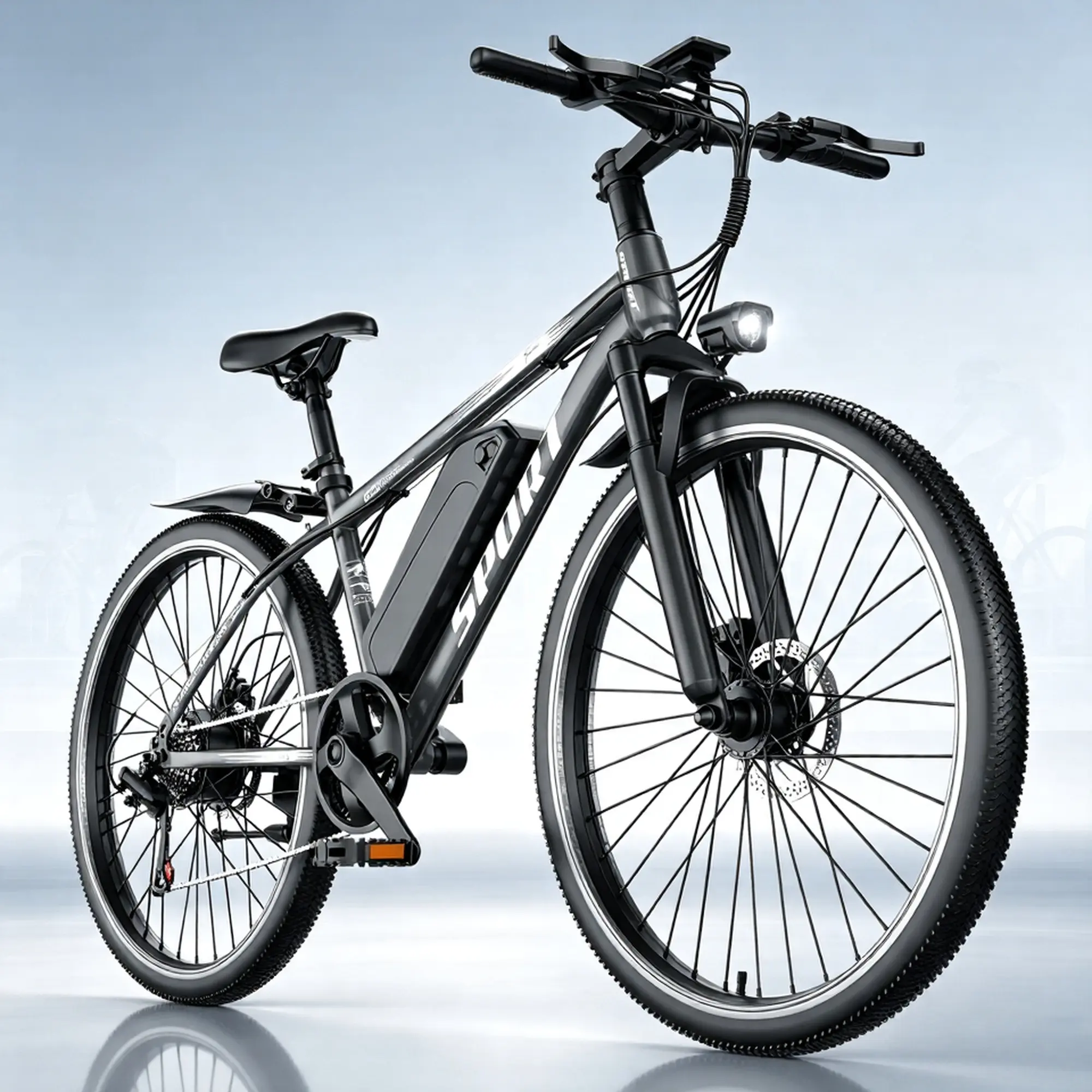 Modern Fweork Gray G26 Adult Electric Mountain Bike with Bike Seat, 1500W Peak Motor, 28 MPH Max Speed, 65 mi Range, 48V 10Ah Removable Battery, 26" Wheels for Commuting, 1500W Motor