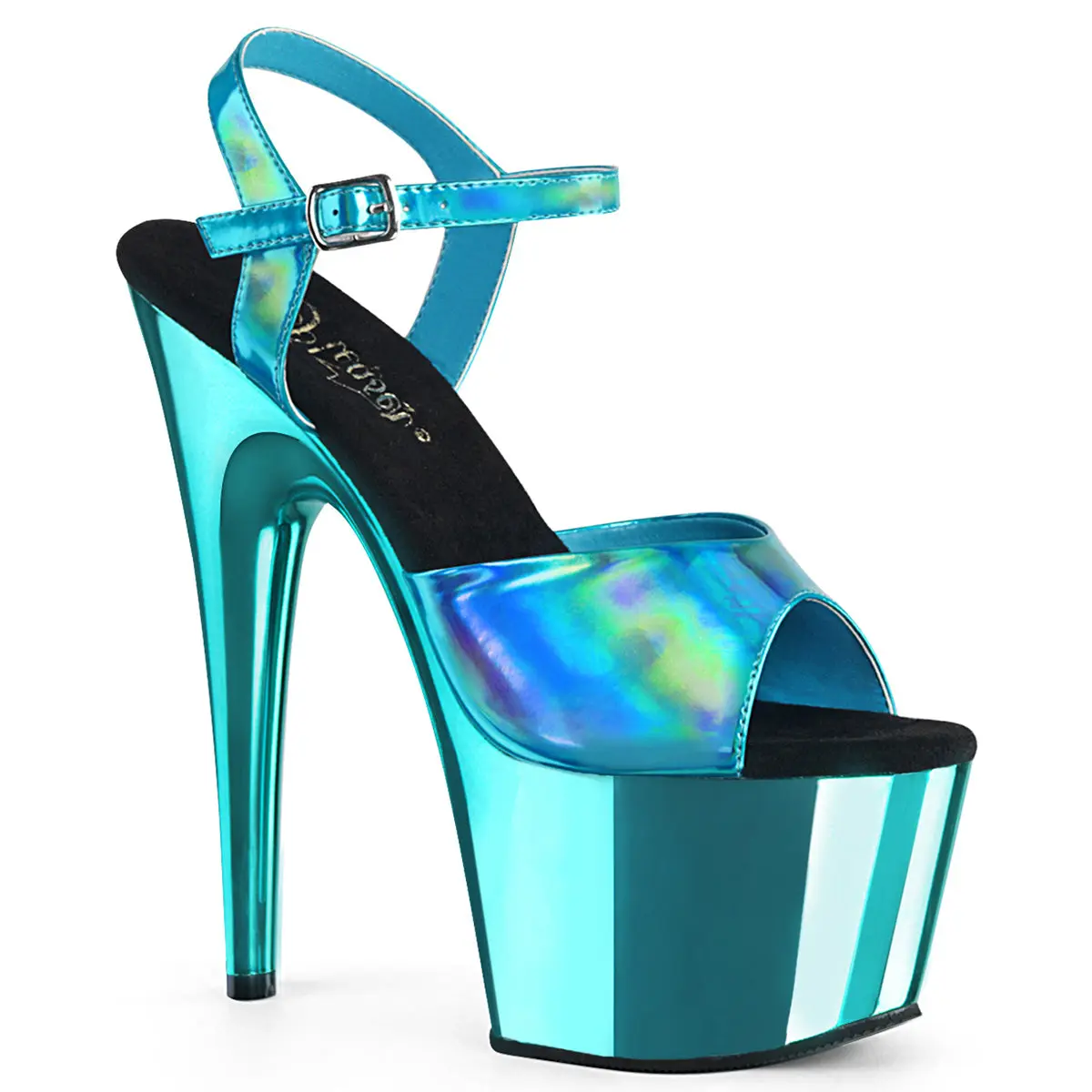 Pleaser Adore-709HGCH Women's Ankle Strap Sandals, Elegant Holographic High Heels with 7" Chrome-Plated Platform for Parties, Fashion