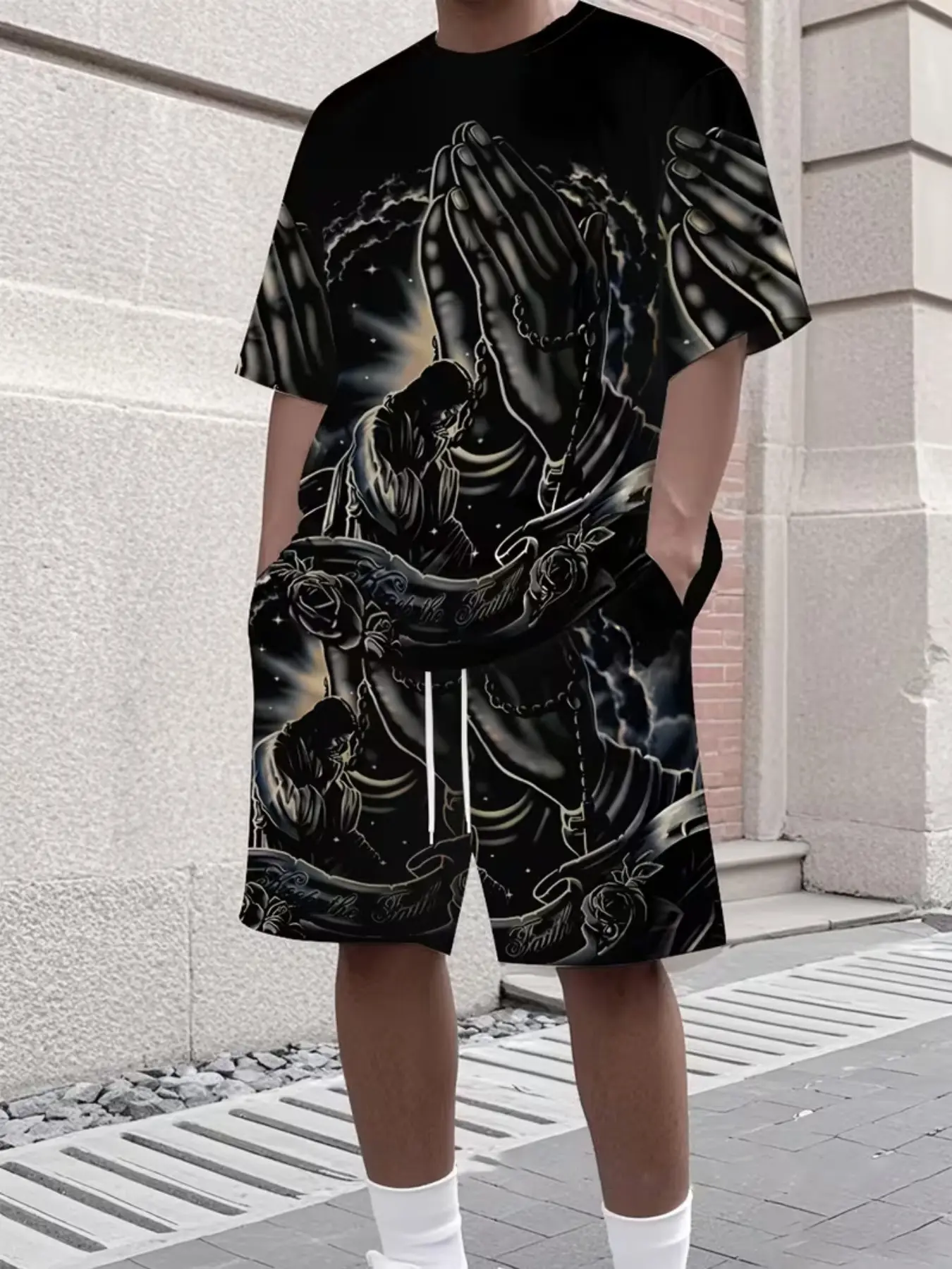 Men's 2-Piece Street Style 3D Print Short Sleeve T-Shirt and Shorts Set, Casual Fitted Fit for Outdoor Travel & Home, Fitness & Holiday Gift, Menswear Streetwear