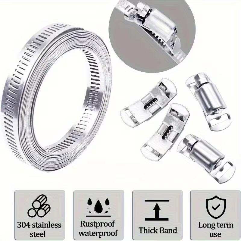 Stainless Steel Hose Clamp Assortment Kit,32 FT Metal Strap + 12 Heavy Duty Fasteners, Home Hardware Adjustable Worm Gear Clamps for Plumbing Automotive, Multipurpose Fixing Straps Pipe Duct Mounting Clamps,Must-have for DIY,Tiktok shop deals-YY
