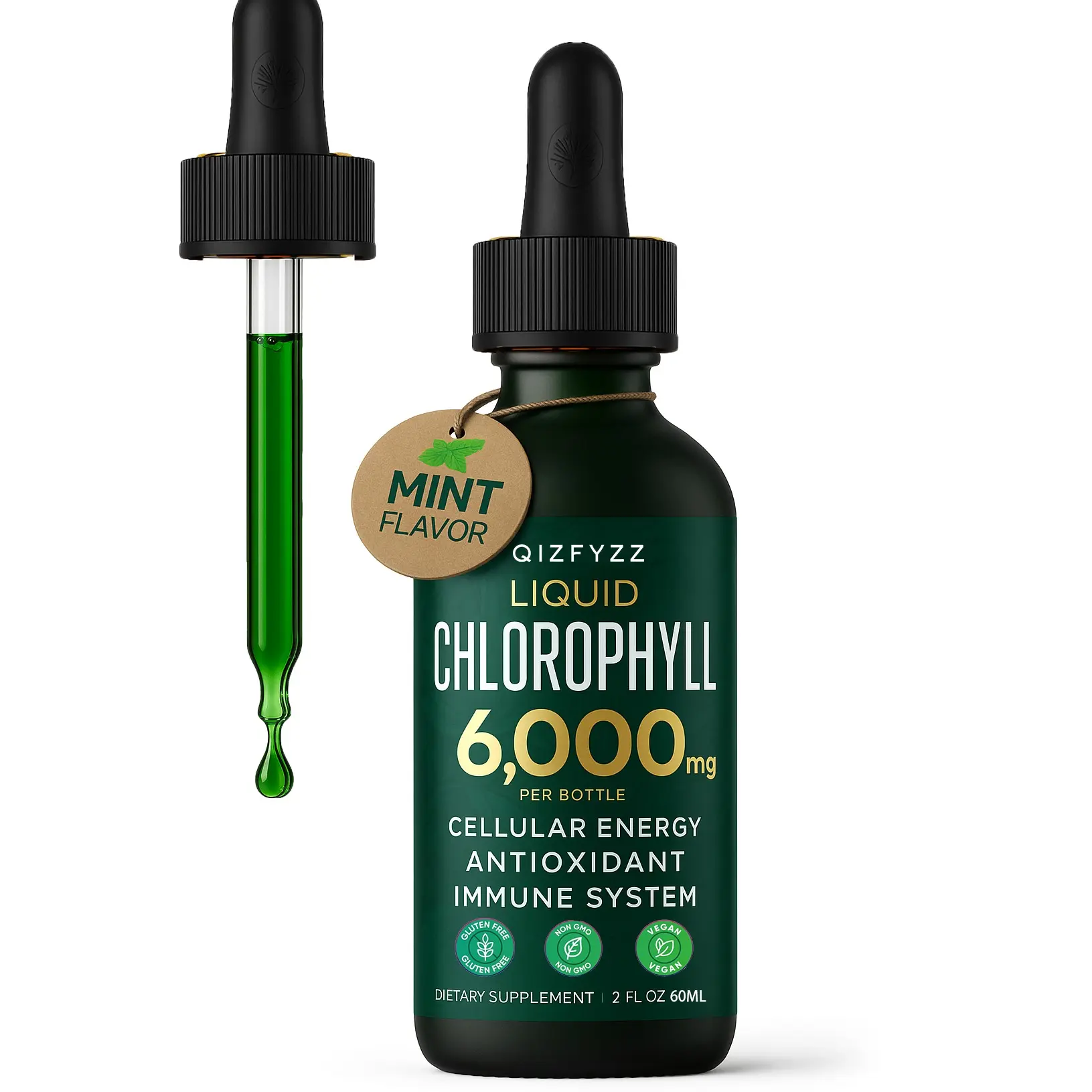 Chlorophyll Liquid Drops 6000 mg - Premium Liquid Chlorophyll Supplement - All-in-One Antioxidant for Immune Boost, Energy Increase, Digestion Support & Fast Detox - Non-GMO, Vegan