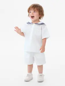 CICIIBEAR Cotton Sailor Collar Suit - Skin-Friendly Summer Kids' Clothing Set Suitable for Boys and Girls