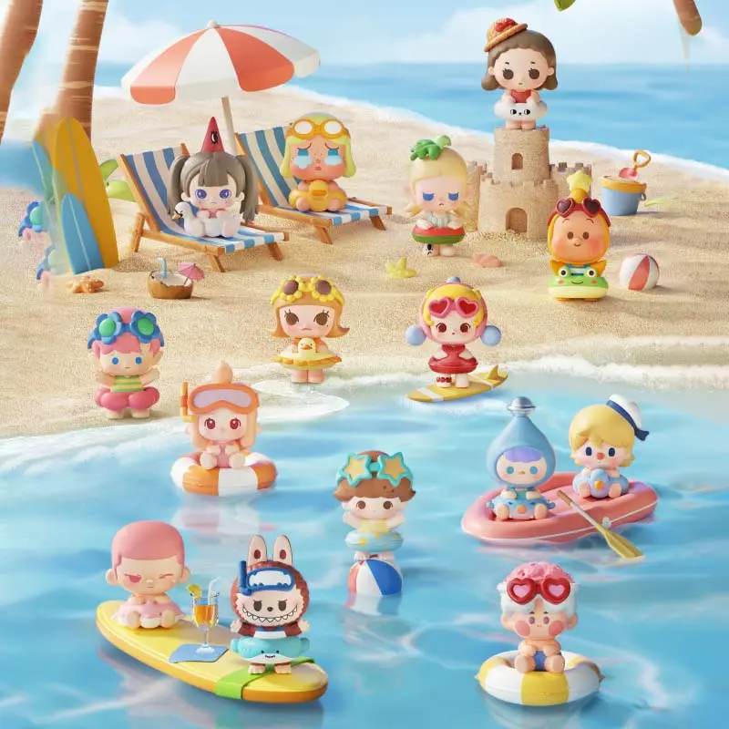 POP MART POP Bean Island Vacation Beach Theme Collectible Cute Figurines Blind Box, 3 Units, 15 Regular Models, Full Set(15pcs)-with Box