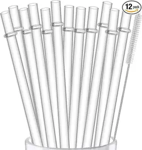 12-Pack Reusable Hard Plastic Clear Straws, 10.5 inch Long Tumbler Straws for 16 OZ 20 OZ 30 OZ Stanley, YETI, Starbucks Tumblers with Cleaning Brush
