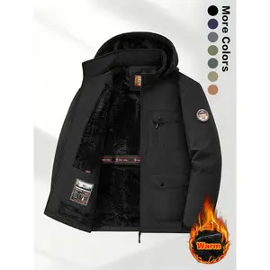 Men's Winter Sherpa Fleece Lined Hooded Jacket, Warm Windproof Multi-Pocket Work Coat, Suitable for Outdoor Activities and Casual Wear
