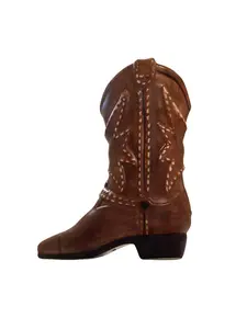 Cowboy Boot Vase/Planter 6.5" H x 2.75" W x 2" L Glossy Brown Finish with White Stitching Accents for Rustic Decor