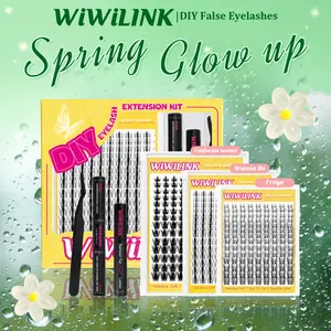 WiWiLink Sunset Wanna Be Freya Manga Lashes Cluster C D Curl DIY Lash Extension Kit and Lash Clusters 8-18mm with Bond Seal and Remover - Ultra-Thin Transparent Bands, Lash Magic Anime False Lash Extension Kit Makeup Cosmetic Makeup Individual Eyelash