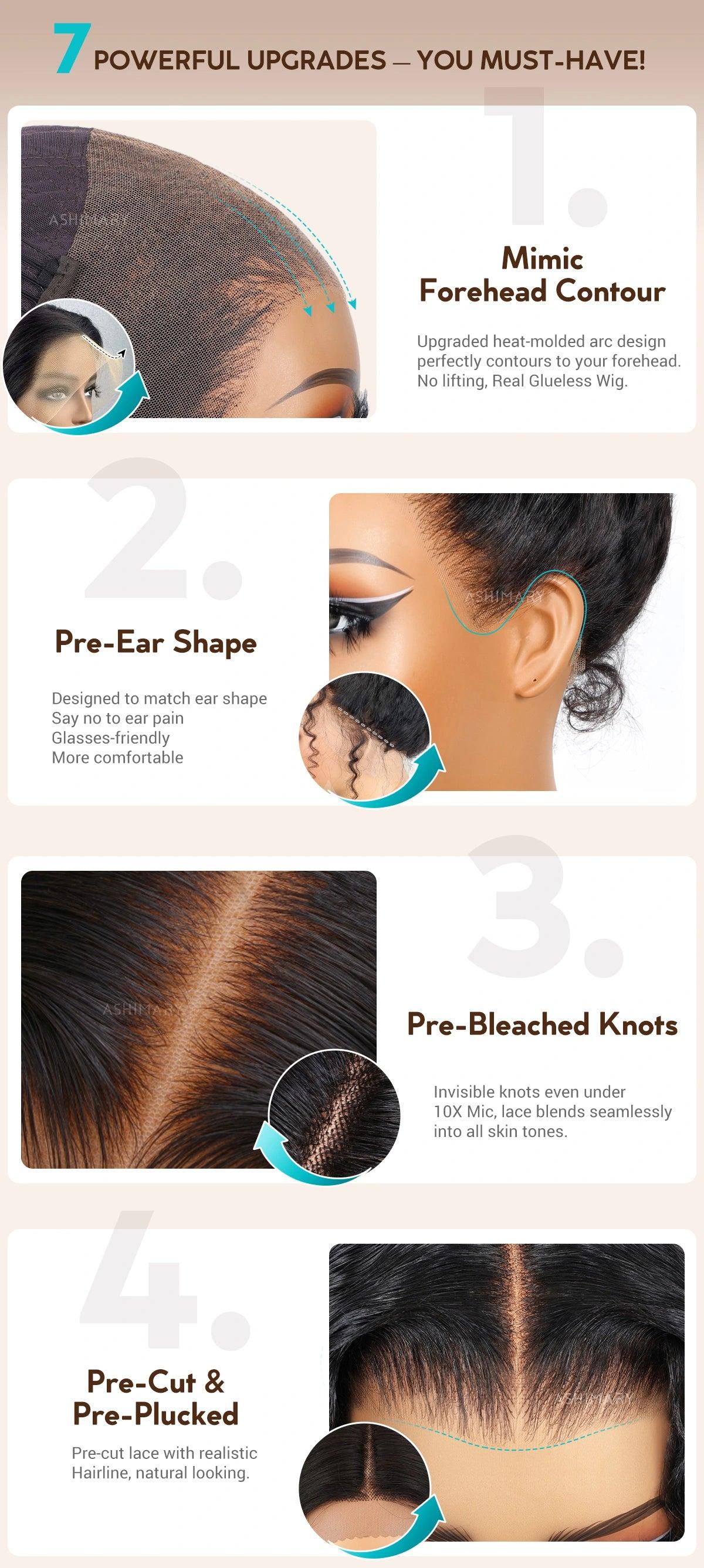 [Free Upgraded] Water Wave Invisi Strap Snug Fit Ashimary Hair 360 Transparent Lace Frontal Bleached Knots Pre Cut Lace Wig With Drawstring 100% Human Hair Wig SpringStatements