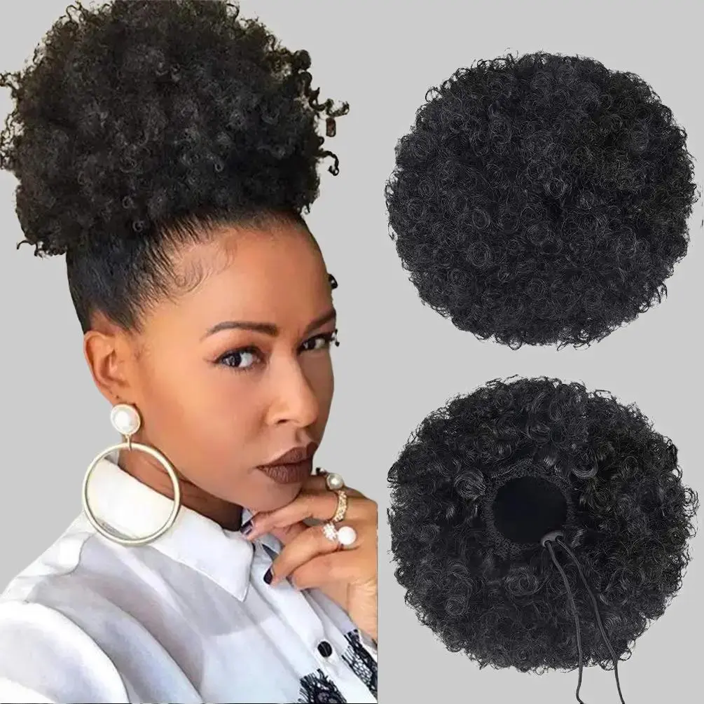 Afro Puff Drawstring Ponytail Extension for Black Women, Premium Kinky Curly Synthetic Hairpiece Lightweight Breathable for Black Women, Fast Bun Updo for Busy Mornings