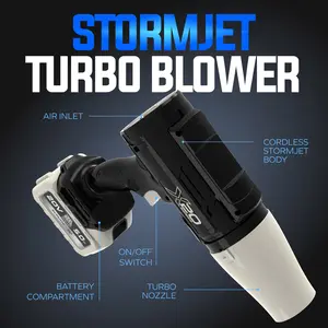 SUN JOE Storm Jet Blower, 30,000-RPM Leaf Blower, Violent Turbo Fan, 5000-mAH Boost Power, Car, Drying After Wash, Air Duster, Home Improvement