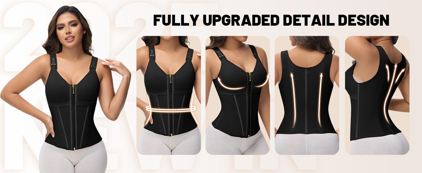 SHAPSHE Waist Shapewear Corset for Women Tummy Control Sport Workout Body Shaper Vest for Women Gym Zipper and Hooks