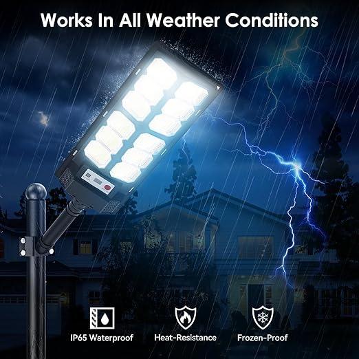 2 Pack Solar Street Lights Outdoor Waterproof 6500K 1300LM LED Solar Flood Lights Dusk to Dawn Parking Lot Light with Motion Sensor & Remote Control for Commercial Area Lighting Yard