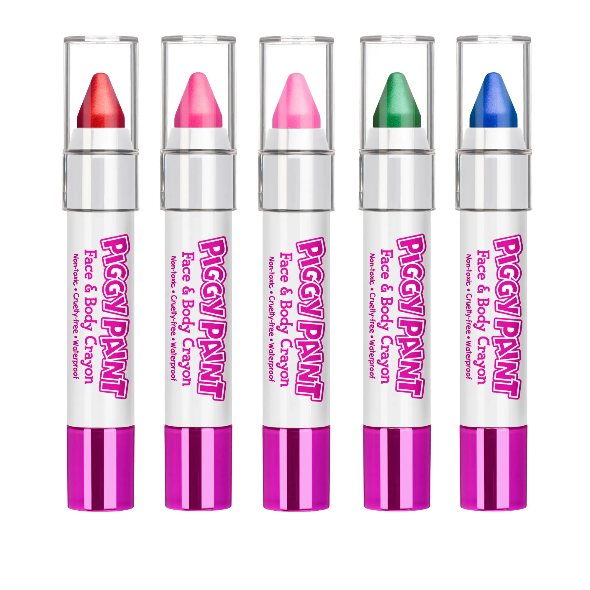 Piggy Paint Color Burst 5-Pack Face & Body Crayons - Red, Bright Pink, Light Pink, Green & Blue - Waterproof, Non-Toxic, Mess-Free Makeup for Kids