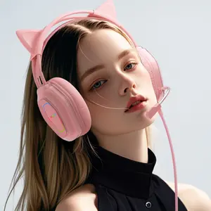 Cute Cat Ear Gaming Headset for Girls – Wired RGB Headphones with Mic, Soft Noise-Isolating Earmuffs, 7.1 Surround Sound, Compatible with PC & PS5/PS4, Lightweight Pink Gamer Headphones for Streaming, Gaming & Online Chat | Perfect Kawaii Setup Upgrade