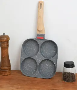 Ywmoml 4-Cup Nonstick Egg Pan Set with Lid – Aluminum Omelette Skillet for Gas & Induction Cooktops, Includes Silicone Scraper, Oil Brush, Chopsticks & Cleaning Cloth - Omelettepan