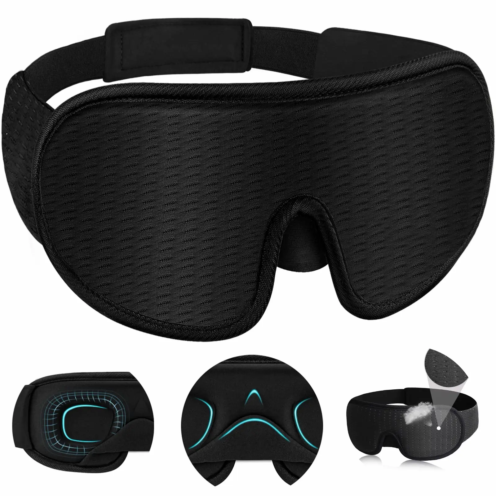 2 Pack 3D Deep Contoured Eye Cover for Sleeping, Adjustable Sleep Mask with Nose Pad Design, Blackout Sleep Mask, Eye Cover Mask for Sleeping,Women Lash Extension Friendly Travel Blackout Blindfold with Adjustable Strap