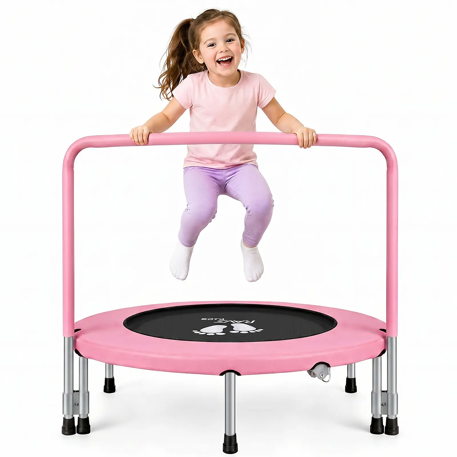 RAVS 36 Inch Mini Trampoline, with Safety Pad, Adjustable Handle (Adjustable Bar) & Easy Foldable Assembly for Safe Fun