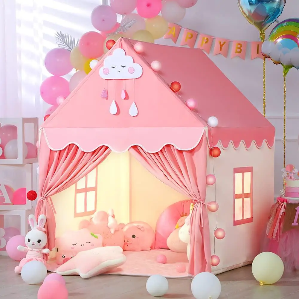 JungleDove Kids Fairy Princess Pink Castle Play Tent for 4-6 Yrs Girls - Cozy Soft Fabric, Sturdy Safe Portable Play Equipment, Spacious Indoor Reading Nook, Decoration, Great for Birthday Parties, Any Occasion (Playhouses, Tents & Tunnels)